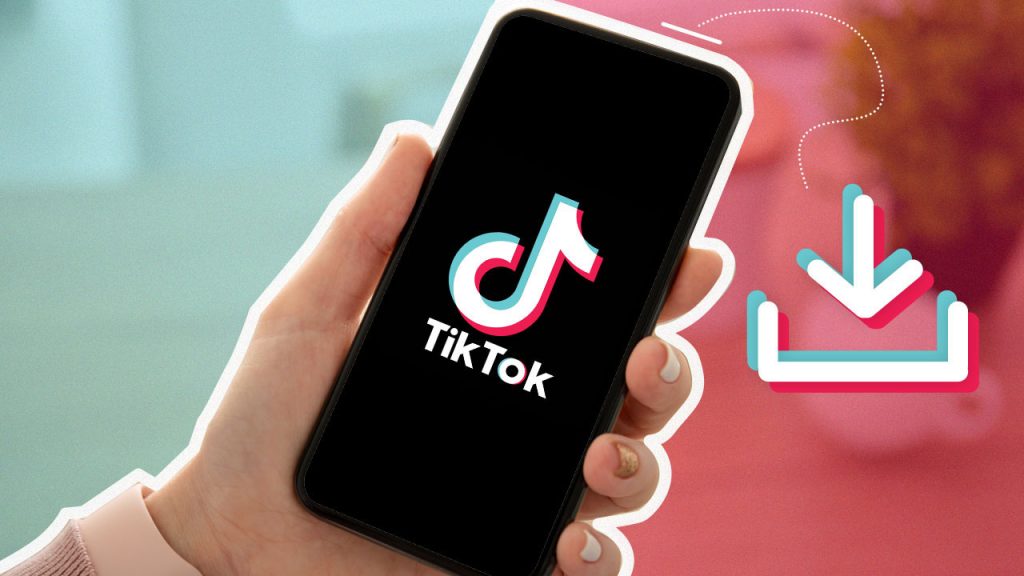Celular com a logotipo do TikTok e ícone para download de vídeos